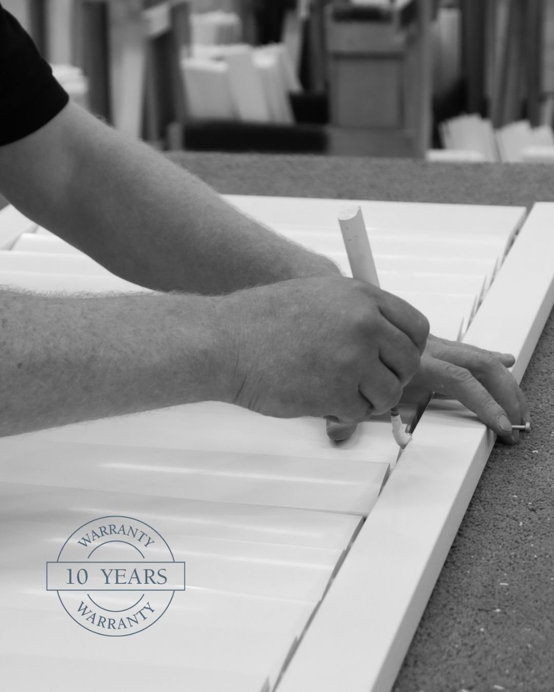 Close-up detail of plantation shutter louvres and joinery craftsmanship